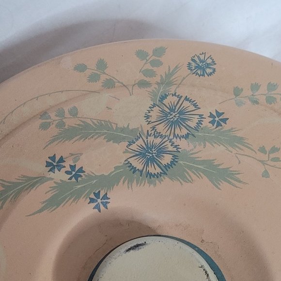 Vintage Metal Candy Tin MCM Retro Light Pink Blue Floral 7.5 Inches Light Wear - Picture 2 of 12